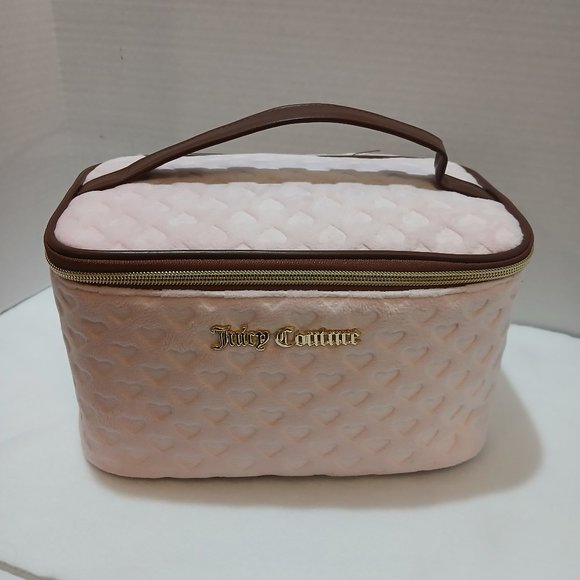 Juicy Couture Handbags - Juicy Couture Women's Cosmetics Train Case- Pink Velour with Embossed Hearts